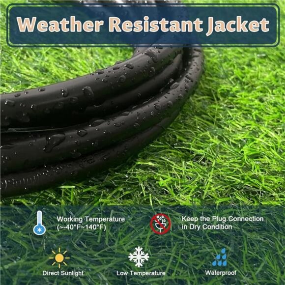 12 Ft Outdoor Extension Cord - 12/3 SJTW Heavy Duty Black Extension Cable - Picture 5 of 8